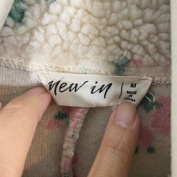 New In Women Cream Floral Print Corduroy Inserts Full Zip Sherpa Jackets Size M - Picture 5 of 9